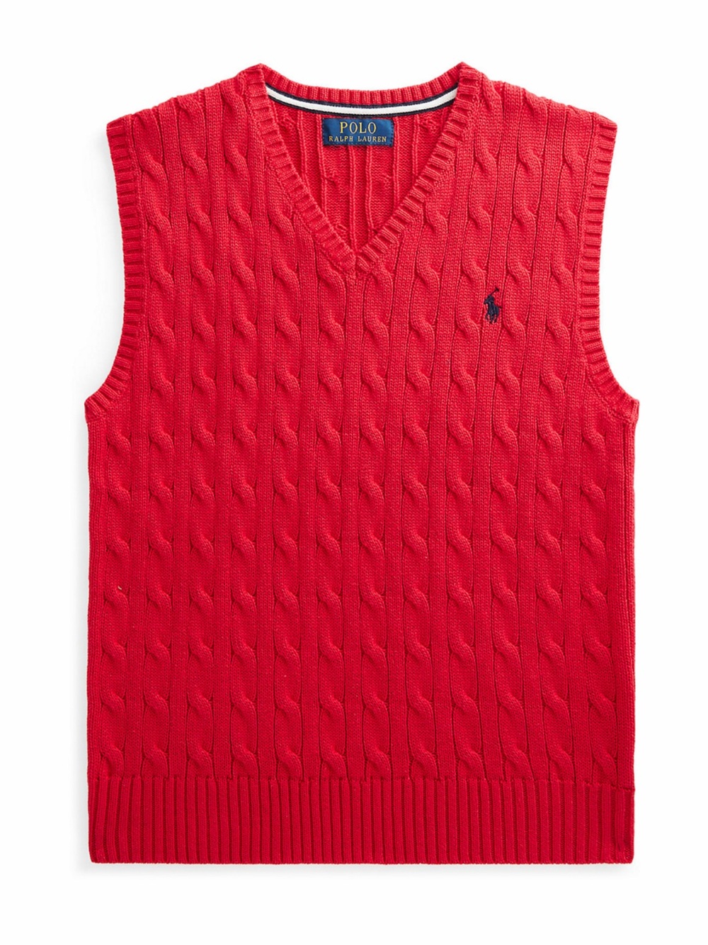 Polo by Ralph Lauren Red Cable-Knit V-Neck Sweater Vest Boys Kids Size 8
